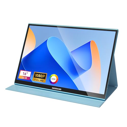 GEEKOM ポータブルモニター(2025)、16インチ 1200P FHD ノートパソコンモニター USB C HDMI コンピューターディスプレイ HDR アイケア 外部画面 スマートカバー付き PC Mac ノートパソコン 携帯電話用 GEEKOM PM16
