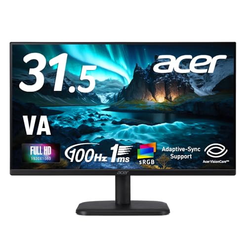 Acer モニター 31.5インチ フルHD 広視野角 VA 非光沢 100Hz 1ms（VRB） sRGB 99% AdaptiveSync ブルーライト低減 HDMI 1.4 DisplayPort v1.2 ミニD-Sub 15ピン 6軸カラー調整 Acer Display Widget VESAマウント EK321QHbip