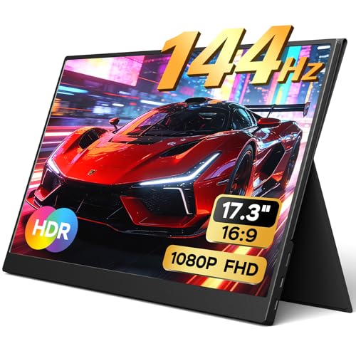 Yxk 17.3インチ ポータブルモニター 1080P 144Hz IPS HDR | PC/Mac/電話/コンソール/ラップトップ用トラベルディスプレイ | スマートカバー&スピーカー Y173F1