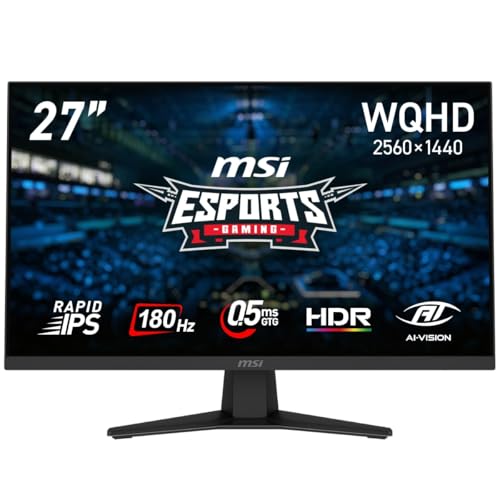 MSI ゲーミングモニター MAG 274QF 27インチ/WQHD/RAPID IPSパネル/180Hz/0.5ms（GTG、最小値）/HDMI/DP/Adaptive-Sync/HDR/AIビジョン/メーカー3年保証