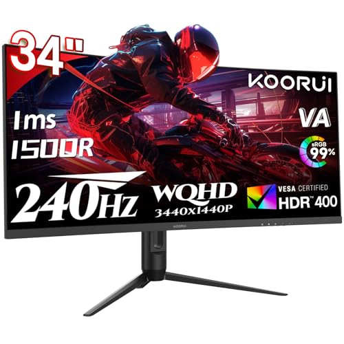 KOORUI 34インチ ゲーミングモニター 曲面ウルトラワイド UWQHD 3440×1440 240Hz 超高速 VAパネル HDR400 高没入感 Adaptive Sync対応 PBP/PIP対応 高さ調整 HDMI2.1/DP1.4 VESA 75*75 G3441XC