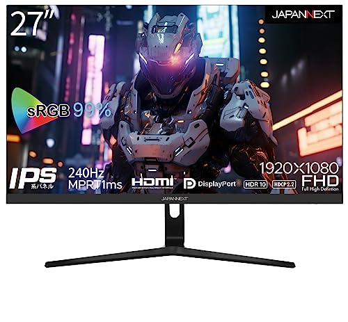 JAPANNEXT 27インチ ゲーミングモニター 240Hz 1ms フルHD 1920x1080解像度 IPS パネル ディスプレイ (HDMI/DisplayPort/VESA対応/ブルーライトカット / 視野角178°) JN-I27FR240-N