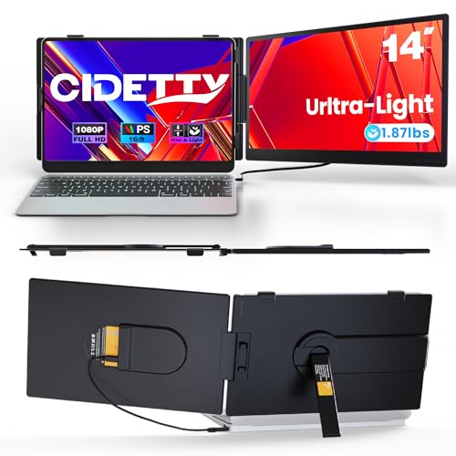 CIDETTY ノートパソコン スクリーン エクステンダー 0.25インチ 超薄型 14インチ デュアルポータブルモニター FHD 1080P IPS USB-C/HDMI プラグアンドプレイ トラベルスクリーン 13~17インチのノートパソコン用 Wins/Mac/Chrome/Switch/Androidに対応 A3