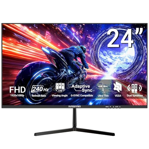 XUNDEFINED 24インチ コンピューターモニター 240Hz、FHD 1080p、IPSパネル、アダプティブ同期、3面フレームレス、ウルトラスリム、99%sRGB、ブルーライトフィルター、HDMI&DPポート。 XG24FH240