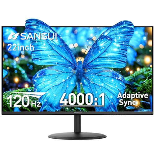 SANSUI 22インチ 120Hzモニター FHDコンピューターモニター 4000:1 コントラスト比 アダプティブ同期 HDR 100% sRGB HDMI 2.1 x 2 VESAマウント 自宅/オフィス用アイケア (ES-22X3AH、HDMIケーブル1本付属)