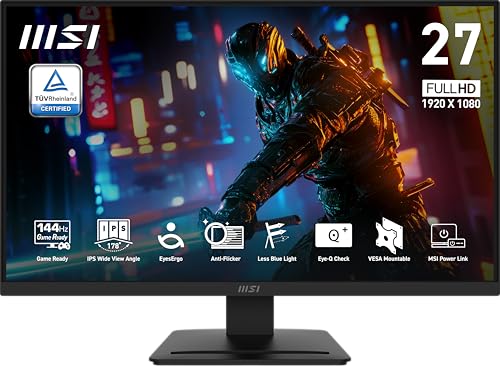 MSI PRO MP273L E14 27インチ IPS 1920 x 1080 (FHD) ゲーミングオフィスモニター 144Hz アダプティブ同期 HDR対応 HDMI VGAポート VESAマウント可能 チルト 4面スリムベゼル 1ms ブラック