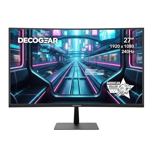 Deco Gear 27インチ 240Hz 湾曲ゲーミングモニター 1500R VA FHD 1080p HDR 99%sRGB プレミアムアダプティブ同期 5ms OD 低ブルーライトHDMI&DisplayPort/FPS/RTSモード PC&コンソール対応 JET27