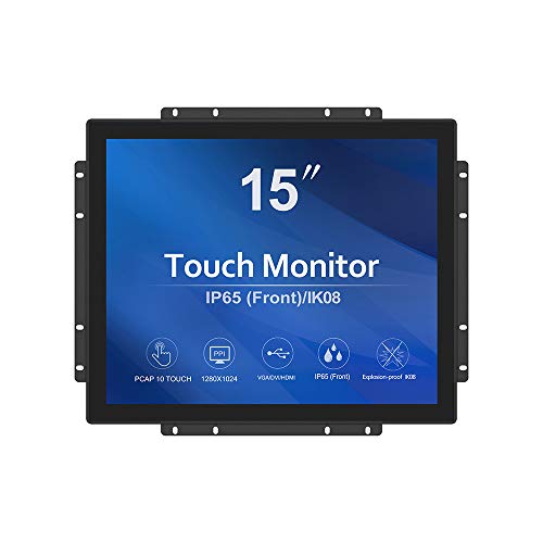GreenTouch 15 インチ オープンフレーム タッチスクリーン LCD モニター - 静電容量式 PCAP -1024x768-5:4-ブラック GT-TM-1502C-CTW-HD