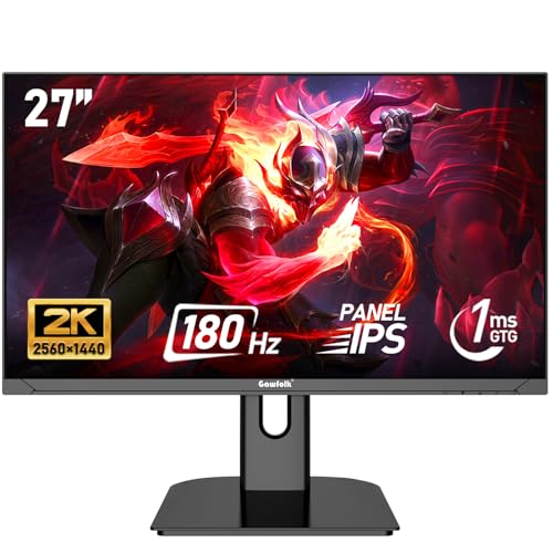 Gawfolk 27インチ 2K QHD(2560×1440) PC画面、180Hzゲーミングモニター、ベゼルなし1ms FreeSync、100%sRGB、178°広視野角、HDMI2.0、DisplayPort、75 x 75mmウォールマウント対応 - ブラック GF600A