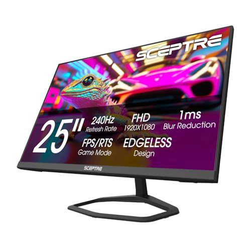 Sceptre 24.5インチ ゲーミングモニター 240Hz 1ms DisplayPort x2 HDMI x2 100% sRGB AMD FreeSync プレミアム内蔵スピーカー、マシンブラック 2026 (E255B-FWD240シリーズ) E255B-FWD240.A1