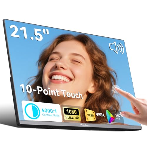 Prechen 22インチタッチスクリーンモニター、IPS FHD 1080P タッチPCディスプレイ、75Hz、デスクトップマルチタッチモニター、VESA、HDMI&USBCコンピュータータッチスクリーン、ノートパソコン携帯電話ビジネス、スピーカー、ブラック HD-215