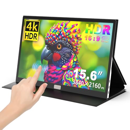 JSHIX 4Kポータブルタッチモニター、15.6インチ 3840 * 2160 UHD w/USB-C HDMI ノートパソコンモニター、2000:1 100%RGB IPS アルミニウム合金シェル 10ポイントタッチ デュアルスピーカー HDR 自宅、仕事用