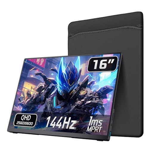 VOKENSU ポータブルモニター 2K 144Hz、16インチ 2560x1600 QHD ポータブルゲームモニター HDR FreeSync、ウルトラスリムトラベルモニター、キックスタンド&スピーカー付き、ノートパソコンスイッチXbox PS5/4用外部スクリーン AQ16H