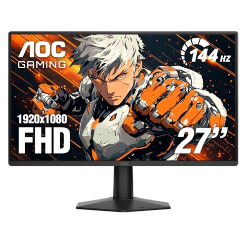 AOC 27G51F 27インチ ゲーミングモニター 1920x1080 144Hz、IPSパネル、コンソールゲーム対応、フルHD、3面フレームレス、HDMI 2.0x1、ディスプレイポートx1、3年間のゼロブライトドット。