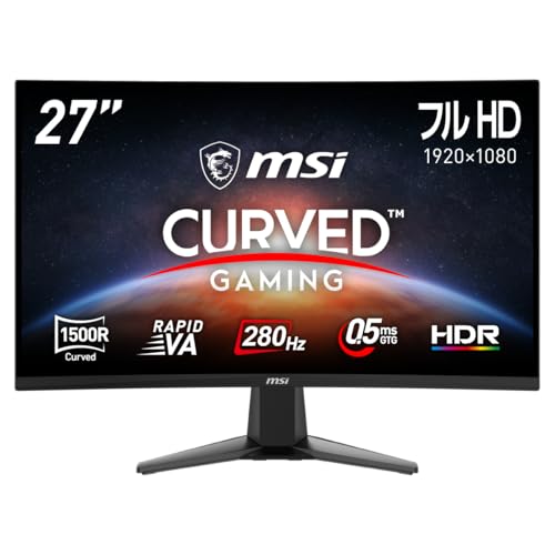 MSI 【Amazon.co.jp限定】MSI ゲーミングモニター MAG 276CXF 27インチ/湾曲/フルHD/RAPID VAパネル/280Hz/0.5ms（GTG）/HDMI 2.0b/DP1.4a/Adaptive-Sync/AIビジョン搭載/HDR対応/メーカー3年保証