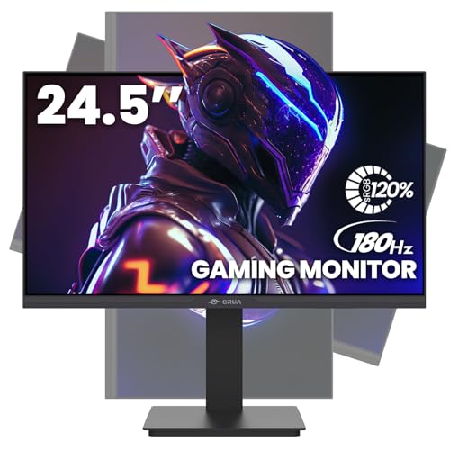 CRUA 24.5インチ ゲーミングモニター 144Hz/165Hz、FHD 100%sRGBコンピューターモニター、高さ/ピボット/スイベル/チルト調節可能な垂直モニター、FreeSync、DisplayPort、HDMI、ウォールマウント(75mmX75mm)に対応 CR245ZB