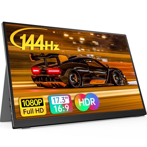 Anyuse 17.3インチ 1080P FHD 144Hz ノートパソコンモニター ナローエッジノートパソコンモニター USB C HDMI IPS HDR ディスプレイ トラベルスクリーン PC、Mac、電話、Xbox PS5 Switchノートパソコン用 スマートケース付き A173F1
