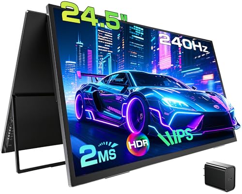 UPERFECT モバイルモニター 24.5インチ 240Hz FHD (1920x1080) モバイルディスプレイ 自立型 ポータブルモニター 大画面 ゲーミングモニター 100%sRGB IPS 液晶パネル 非光沢 HDRモード FreeSync ブルーライト機能 Type-C/MINI HDMI/OTG端子 PS4PS5/XBOX/Switchなど対応 壁掛けに対応 内蔵スピーカー 薄型 245T03