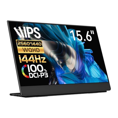 EHOMEWEI モバイルモニター 144Hz 15.6インチ 2K ゲーミングモニター ポータブルモニター 1ms 2560x1440 非光沢 DCI-P3 デジタルシネマ規格 FreeSync IPS液晶 軽量 薄型 スピーカー内蔵 iPhone/PS4/PS5/XBOX/Switch/PC/Mac対応 ケース付 メーカー3年保証 LQG-156NW