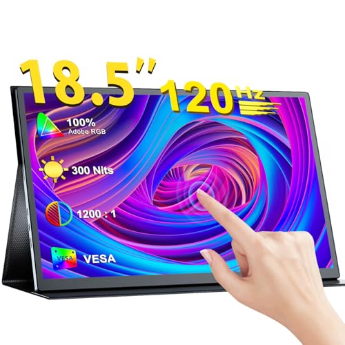 EVICIV モバイルモニター タッチパネル 18.5インチ 120Hz 10点マルチタッチ 保護カバー付き モバイルディスプレイ FHD 1920×1080 100% sRGB 広色域 薄型 ポータブルモニター 光沢 IPS 液晶パネル 持ち運び サブモニター VESA対応 スピーカー内蔵 Type-C mini HDMI搭載 Switch/PC/Macなど対応