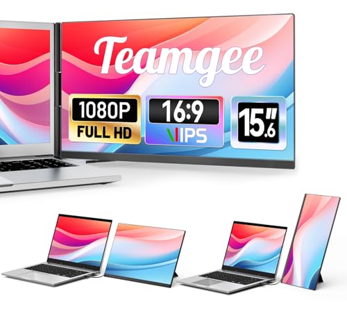Teamgee 15.6インチノートパソコン画面エクステンダー スリム&軽量 ノートパソコン用ポータブルモニター フルHD IPS 360°回転スタンド 着脱可能 USB-Cプラグ&プレイ RGB照明 薄型ベゼル P5