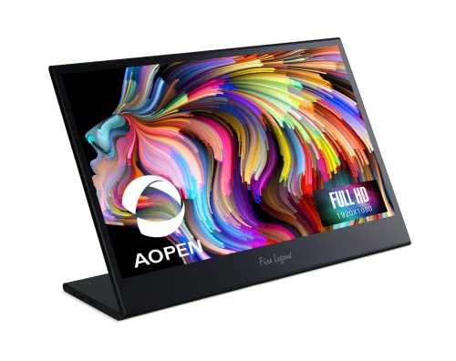 AOpen by Acer ポータブルモニター 16PM6Q bmiux 15.6インチ フルHD (1920 x 1080) ポータブル IPS モニター (USB Type-C x 2 & Mini HDMI ポート x 1)。