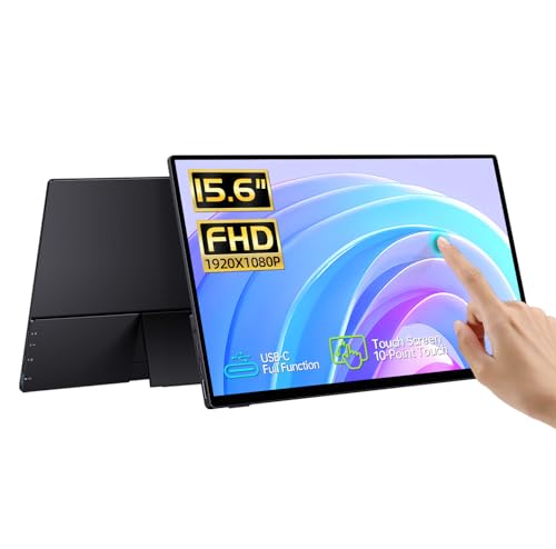 CAPERAVE ポータブルモニター タッチスクリーン 15.6インチ、FHD IPS タッチスクリーンモニター 強化ガラス付き ウルトラスリム キックスタンド&スピーカー付き HDMI USB C 外付けスクリーン ノートパソコン用 CF15T-A
