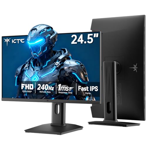 KTC 24.5インチ 240Hz ゲーミングモニター FHD 1080P コンピュータモニター 垂直 高速IPSパネル 1ms MPRT、アダプティブ同期、94% DCI-P3、HDR 400、HDMI DPポート、チルト/ピボット/高さ調整、VESAマウント、H25T7-3