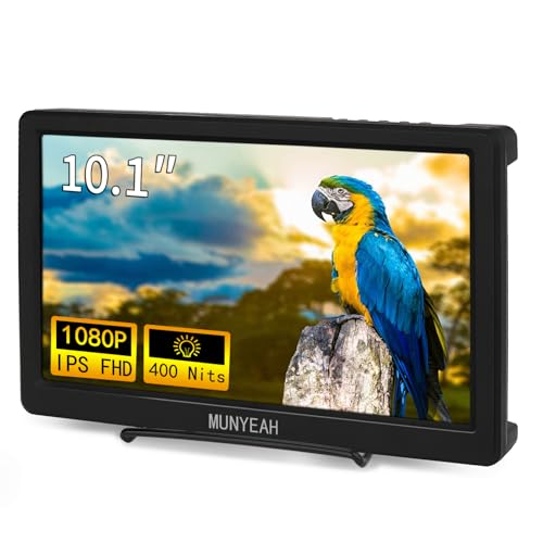 MUNYEAH M1020 ポータブルモニター 10.1インチ フルHD IPS 1920x1080 400Nits モニター HDMI付き VGA Windows 11/10/8/7 PS Xbox用 Raspberry Pi 5/4/3 内蔵スピーカー VESAマウント対応 728