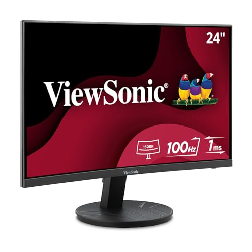 ViewSonic VA2416C 24インチ フルHD 1080p フレームレスカーブモニター 可変リフレッシュレート アイケア HDMI DisplayPort入力 自宅やオフィス用