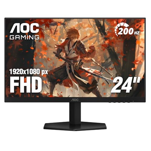 AOC 24G42HE 24インチ ゲーミングモニター 1920x1080 200Hz、IPSパネル、コンソールゲーム対応、フルHD、3面フレームレス、HDMI 2.0×1、ディスプレイポート×1、3年間のゼロブライトドット。
