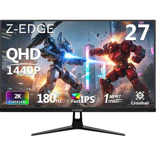 Z Z-Edge Z-Edge 27インチ ゲーミングモニター QHD 2560 x 1440 2K、180Hzリフレッシュレート、1ms MPRT、UG27QF 高速IPSコンピューターモニター、十字線付き、HDMI 2.0x2、DP 1.4x2。