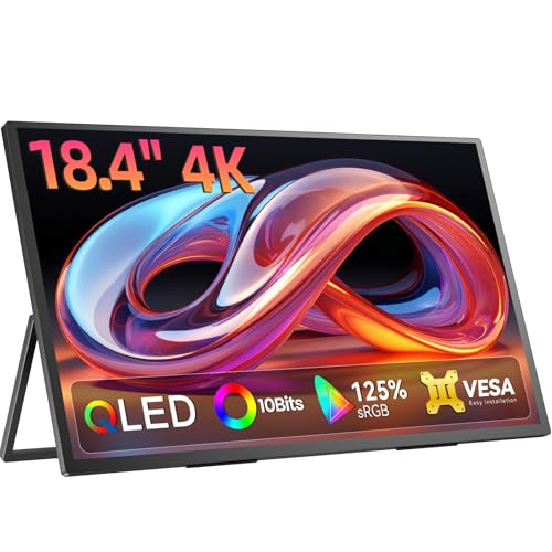 Newsoul 4k QLED モバイルモニター Newsoul 18.4インチ大画面 ポータブルディスプレイ 横置き縦置き サブモニター 75mm標準VESA PCモニター 持ち運び モバイルディスプレイ 非光沢IPSパネル ポータブルモニター 自立型スタンド 100%sRGB USB Type-C/Mini HDMI端末 在宅勤務 リモートワーク 画像編集 ファイル閲覧 ‎84MT1-B