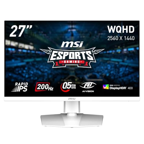 MSI ゲーミングモニター MAG 274QRFW E20 27インチ/WQHD/RAPID IPSパネル/200Hz/0.5ms（GTG、最小値）/DisplayHDR 400/PIP/PBP/HDMI2.0b/DP 1.4a/ホワイト/縦横回転・高さ調整/ピボット/VESA100/メーカー3年保証
