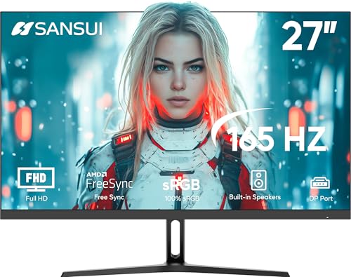 SANSUI コンピューターモニター 27インチ IPS FHD (1920 x 1080) ゲーミングモニター 165Hz スピーカー内蔵 sRGB 100%アダプティブ同期 DPx1 HDMIx2ポート VESA 対応 傾き調整可能 ブラック ES-G27F2S