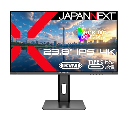 JAPANNEXT 【Amazon.co.jp限定】JAPANNEXT 23.8インチ IPSパネル搭載 4K(3840x2160)解像度 液晶モニター JN-i238U-HSPC6 HDMI DP USB Type-C(最大65W給電) HDR sRGB:100% DCI-P3:95% KVM PBP/PIP 高さ調整 ピボット対応【2年保証】