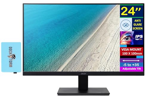 HP acer 24インチ FHD IPS (1920x1080) モニターバンドル Docztorm Dock付き 100Hzディスプレイ HDMI 1.4 x 1 VGA フリッカーレス VESAマウント(100x100mm)、ホーム&ビジネスに最適 ブラック (2025年最新モデル) 24" FHD monitor