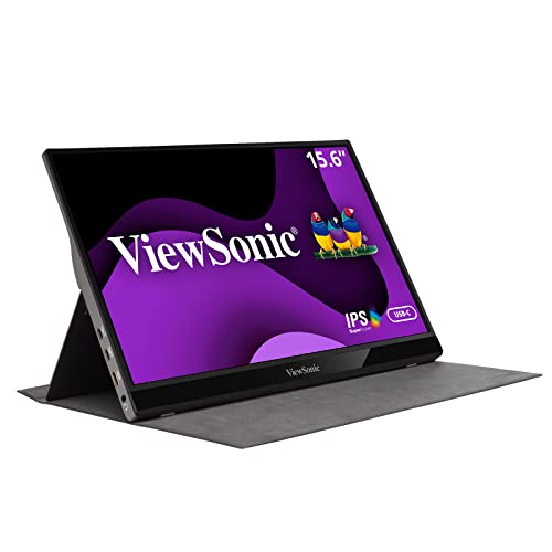 ViewSonic 15.6 Inch 1080p Portable Monitor with 2 Way Powered 60W USB C, IPS, Eye Care, Dual Speakers, Frameless Design, Built in Stand with Cover (VG1655)