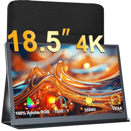 EVICIV モバイルモニター 18.5インチ 4K 【保護ケース付き】EVICIV 非光沢 QLED モバイルディスプレイ UHD 【3840x2160 100%Adobe RGB 1000:1 350Nit】 薄型 ポータブルモニター 保護カバー付き サブモニター HDR VESA対応 壁掛け可能 Type-C mini HDMI搭載 ゲーム/PC/Macなど対応 在宅ワーク 画像 写真編集 ファイル閲覧