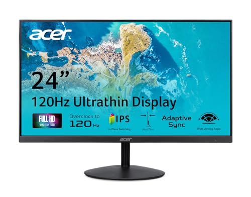 Acer SB240Y G0bi 23.8インチ IPS フルHD ウルトラスリム エッジツーエッジ ゲーミングオフィスモニター | アダプティブ同期対応 (FreeSync対応) | 最大120Hzリフレッシュ | 1ms (VRB) | チルト | HDMI & VGAポート | ブラック UM.QS0AA.002