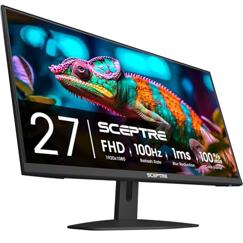 Sceptre 27インチ ゲーミングモニター FHD 1080p 100Hz 1ms DisplayPort HDMI x2 100%sRGB AMD FreeSync スピーカー内蔵 アイケア フレームレス マシンブラック (E275W-FW100Tシリーズ, 2026) E275W-FW100T.A1