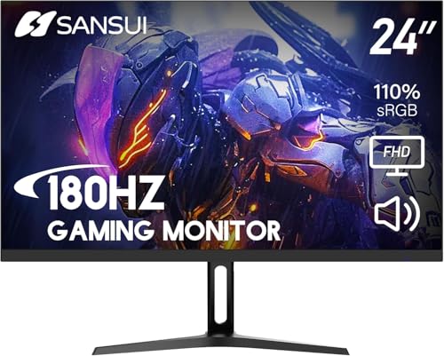 SANSUI 180Hz モニター 24インチ PC、コンピューターモニター FHD 1080p、スピーカー内蔵ディスプレイポート sRGB 110%アダプティブ同期、HDMIx2ポート VESA対応 傾き調整可能、ブラック ES-G24F4S