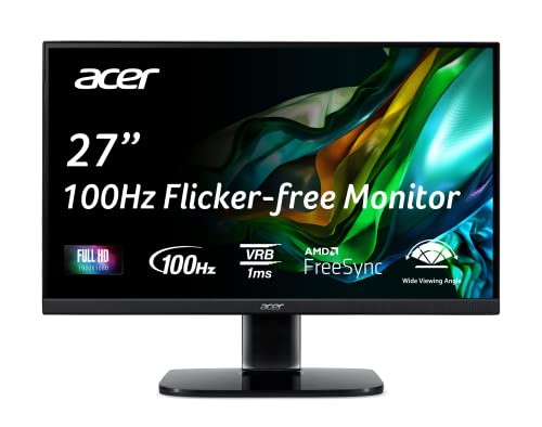 Acer KB272 EBI 27" IPS Full HD (1920 x 1080) Zero-Frame Gaming Office Monitor | AMD FreeSync Technology | Up to 100Hz Refresh | 1ms (VRB) | Low Blue Light | Tilt | HDMI & VGA Ports,Black UM.HK2AA.E02
