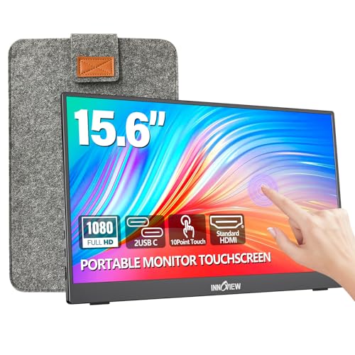 InnoView 15.6インチ 1080P ポータブルタッチスクリーンモニター 10ポイント タッチスクリーンモニター 保護カバー付き 内蔵スタンド 1200:1 Hdmi USB トラベルモニター INVPM001