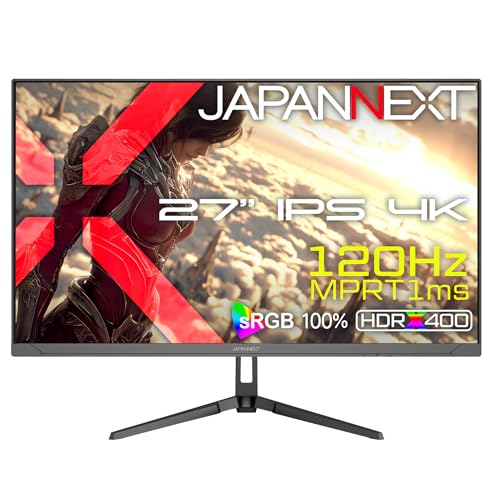 JAPANNEXT 27インチ IPSパネル搭載 120Hz/1ms(MPRT)対応 4K(3840x2160)解像度 ゲーミングモニター JN-i27G120U2 HDMI2.1 DP sRGB:100% HDR400相当 PS5 4K:120Hz接続 VRR 【2年保証】