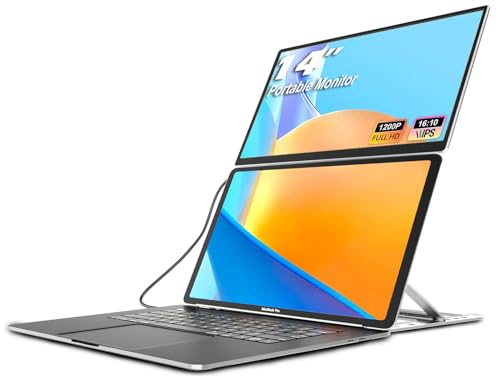 KEFEYA ノートパソコン画面エクステンダー ポータブルモニター 14インチ FHD IPS 1200P トラベルデュアルセカンドモニター ノートパソコン用 11-17.3インチ - 金属製ポータブルモニター HDMI/USB-A/Type-Cプラグ&プレイ対応 Wins/Mac/Switch用 Z1