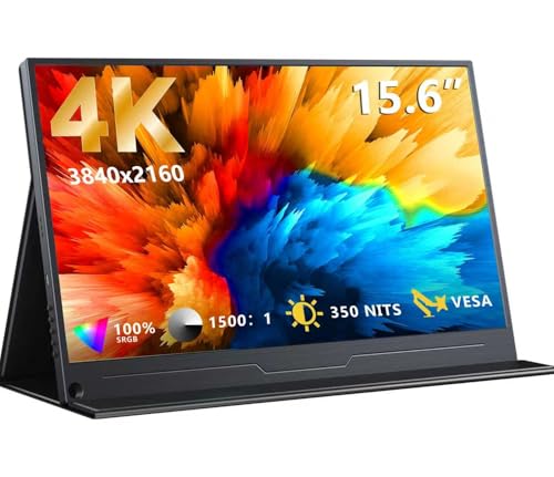 MAGICRAVEN 4Kポータブルモニター、15.6インチ 3840x2160 IPS ノートパソコン画面、USB C HDMI コンピューターゲームディスプレイ、スピーカー&スマートカバー付き、トラベルモニター PC 携帯電話 PS5/4 Xbox Switch用 MRPM-15604