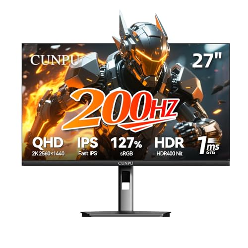 CUNPU 27インチ QHD 2560 x 1440 ゲーミングモニター 180Hz (最大200Hz) 1ms GTG Fast IPS DCI-P3 93% 高輝度450cd/㎡ G-Sync & FreeSync チルトスタンド DP/HDMI 144Hz 2Kモニター S027/32/34ES