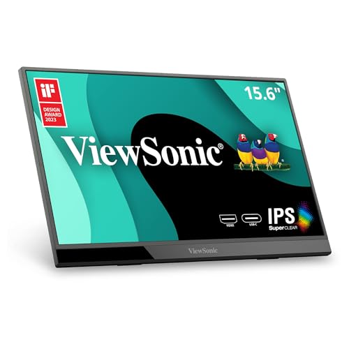 ViewSonic VX1655 15.6インチ 1080p FHD ポータブルLED IPSモニター 2ウェイ電源60W USB C、ミニHDMI、デュアルスピーカー、三脚マウント付き内蔵スタンド、ブラック