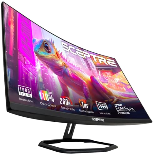Sceptre カーブ32インチ ゲーミングモニター 1080p DisplayPort 最大260Hz 1500R FreeSync プレミアム 1ms 内蔵スピーカー、マシンブラック 2026 (C325B-FW260Dシリーズ)